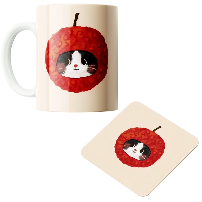 ماگ سرامیکی طرح گربه به همراه زیر لیوانی کد1175