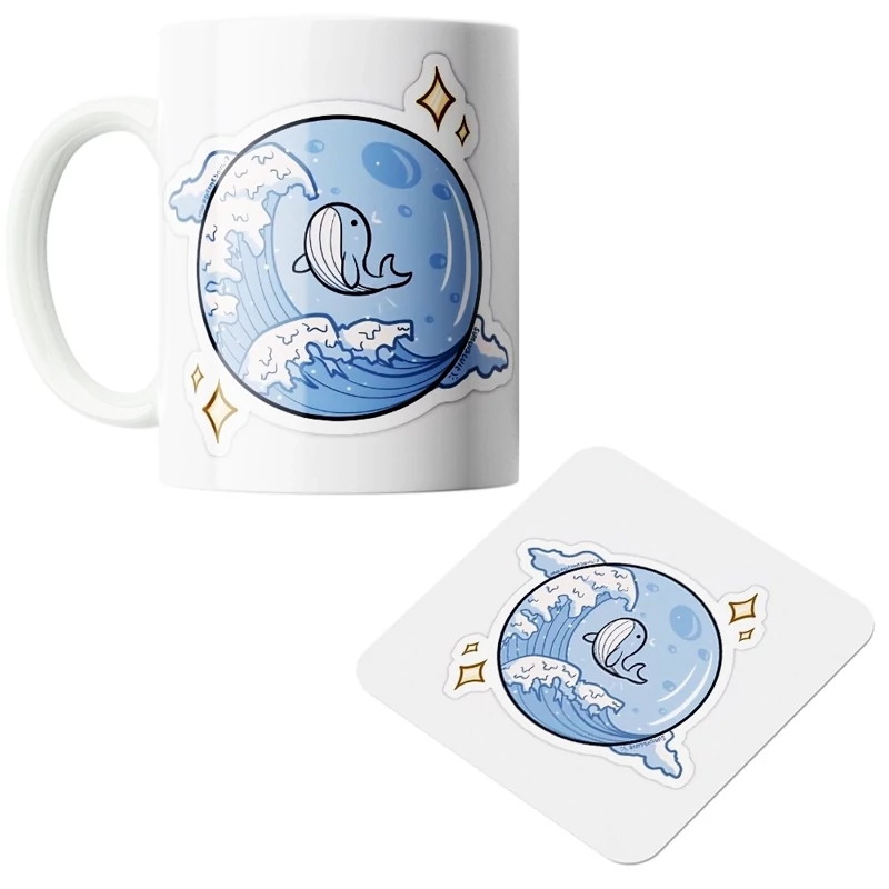 ماگ سرامیکی طرح نهنگ به همراه زیر لیوانی کد1242