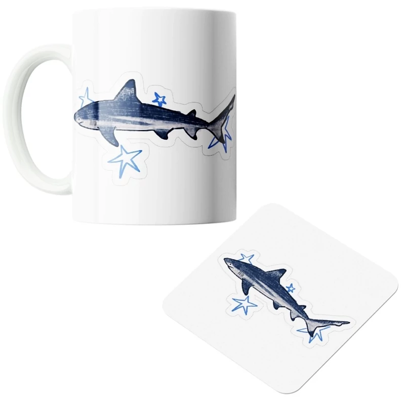 ماگ سرامیکی طرح کوسه به همراه زیر لیوانی کد1240