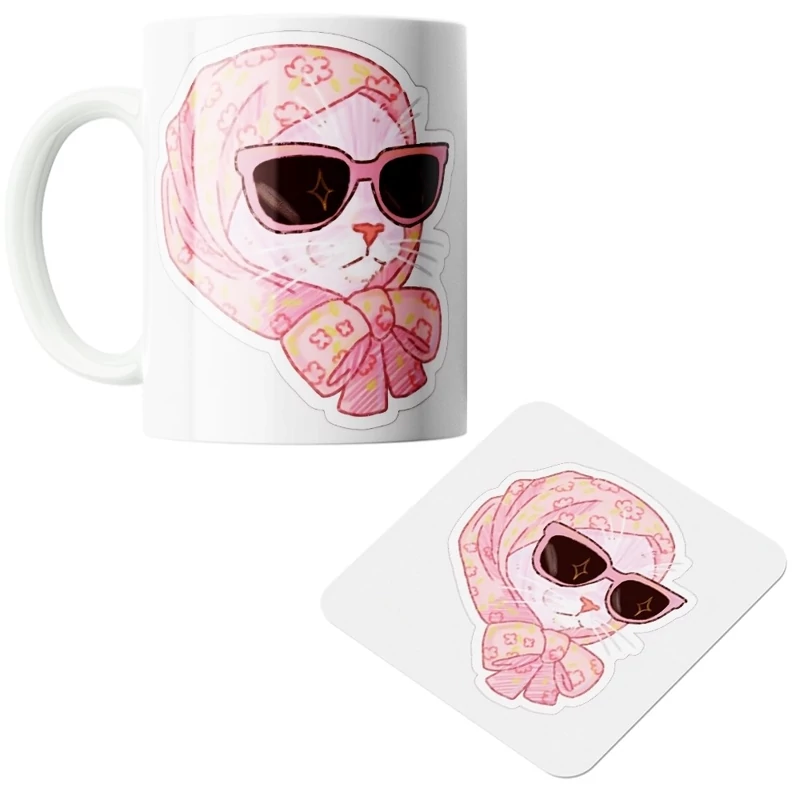 ماگ سرامیکی طرح گربه به همراه زیر لیوانی کد1243