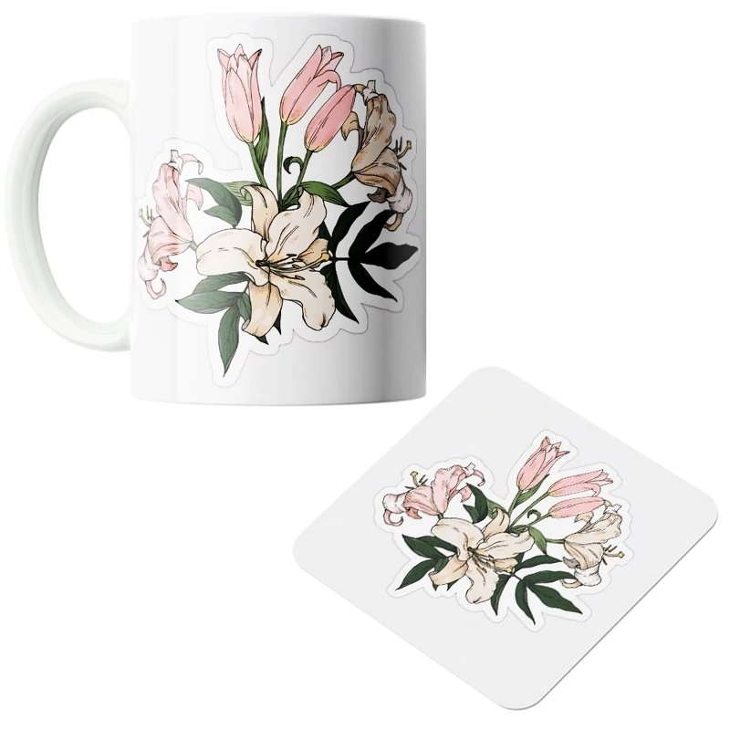 ماگ سرامیکی طرح گل به همراه زیر لیوانی کد1232