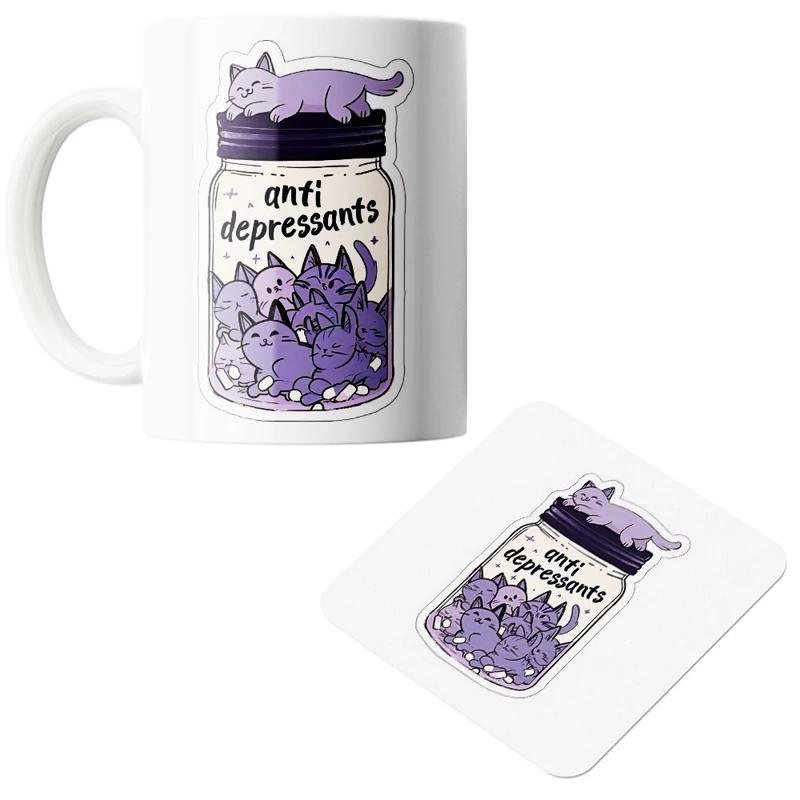 ماگ سرامیکی طرح گربه به همراه زیر لیوانی کد1248